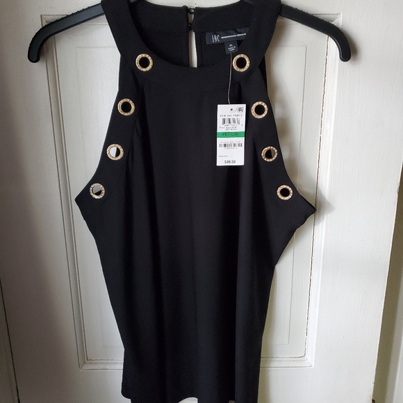INC International Concepts cold shoulder top. PL. Black. NWT. - Picture 7 of 8